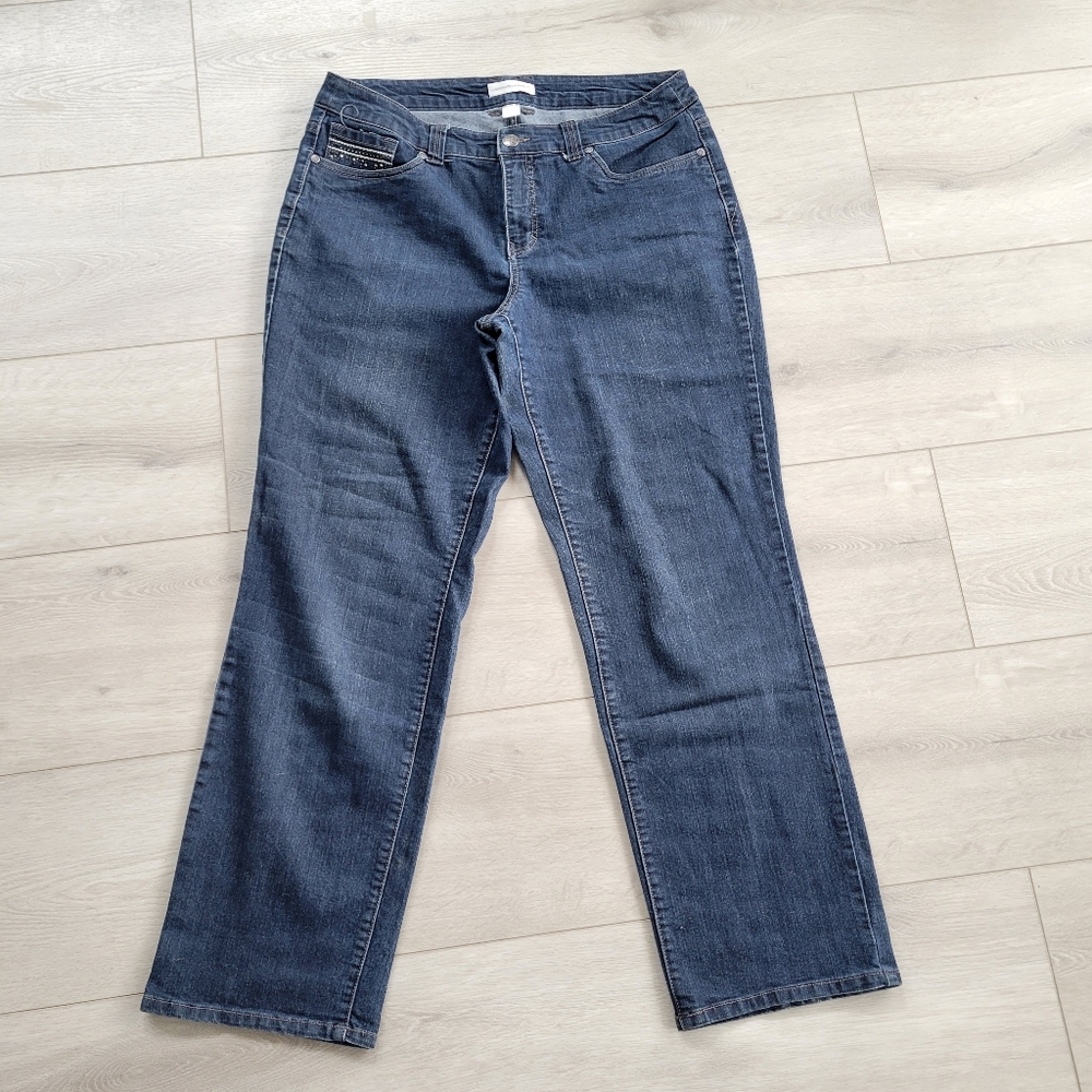 🔥 (5for$35) Christopher & Banks Rhinestone Pocket Classic Blue Women's Jeans